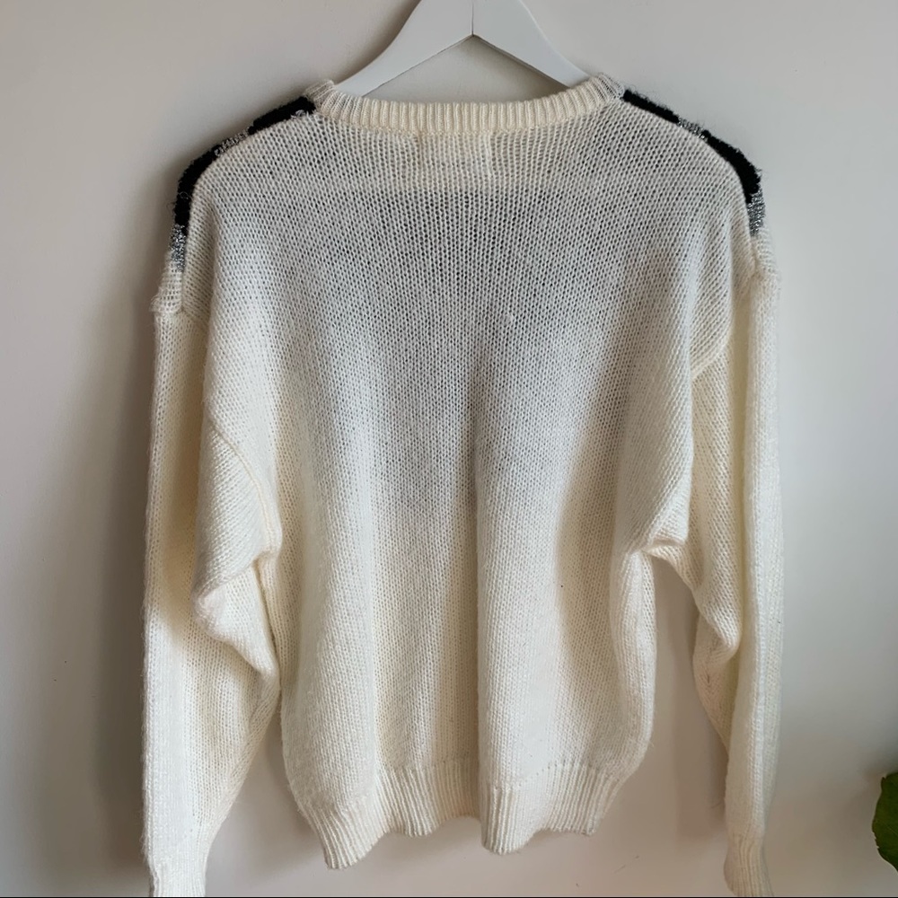 Vintage Graphic Black White Sweater Promptu Beaded M - Picture 4 of 12